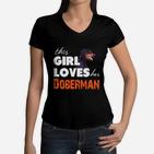 Dieses Mädchen Liebt Ihr Dobermann 04.Juli  Frauen T-Shirt mit V-Ausschnitt