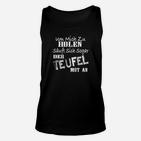 Schwarzes Unisex TankTop Teufel Mut Antrinken Spruch, Lustiges Unisex TankTop