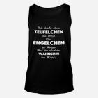 Schwarzes Unisex TankTop Teufelchen im Blut, Engelchen im Herzen, Wahnsinn im Kopf Design, Lustiges Unisex TankTop