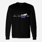 Herren Langarmshirts Herzschlag Russland-Umriss, Motiv Tee für Männer