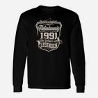 Jahrgang 1991 Legendäres Langarmshirts, Personalisiert Schwarz