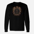 Schwarzes Herren-Langarmshirts mit Vintage-Wappen und Löwen-Design, Retro Look