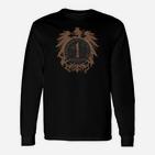 Schwarzes Herren-Langarmshirts mit Vintage Wappen & Zahlenprint, Retro Design