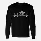 Schwarzes Langarmshirts Cannabis-Blatt Herzfrequenz Design, Unisex Mode