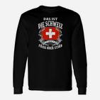 Schwarzes Langarmshirts Schweiz-Motiv, Das ist die Schweiz - Friss oder Stirb