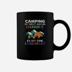 Camping-Lebensart Tassen, Schwarzes mit Zeltdruck & Spruch
