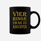 Schwarzes Tassen mit Vier Ringe um sie zu knechten Aufdruck in Gold für Fans