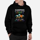 Camping-Lebensart Hoodie, Schwarzes mit Zeltdruck & Spruch