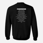 Feuerwehr Sweatshirt Schwarz mit Ehrenzeichen & Spruch Rückseite