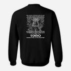 Jahrgang 1980 Geburtstagsmotiv Sweatshirt für Herren, Schwarz Retro Style