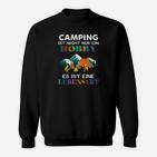 Camping-Lebensart Sweatshirt, Schwarzes mit Zeltdruck & Spruch