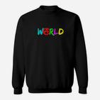 Farbenfrohes WORLD Schriftzug Sweatshirt, Buntes Wort Design