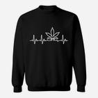 Schwarzes Sweatshirt Cannabis-Blatt Herzfrequenz Design, Unisex Mode