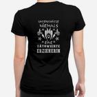 Schwarzes Frauen Tshirt: Tätowierte Erzieherin Motiv, Spezialdesign für Pädagoginnen