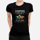 Camping-Lebensart Frauen Tshirt, Schwarzes mit Zeltdruck & Spruch
