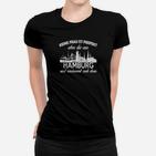 Hamburg Skyline Frauen Tshirt: Keine Frau aus Hamburg ist perfekt, nah dran – Schwarz