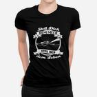 Schwarzes Angler Frauen Tshirt: Spruch Stell Dich dem Meer, Stell Dich dem Leben