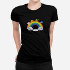 Schwarzes Frauen Tshirt mit Regenbogen & Cartoon-Tiermotiv