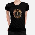 Schwarzes Vintage Wappen Frauen Tshirt mit Löwenmotiv, Retro Design Tee