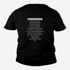 Feuerwehr Kinder Tshirt Schwarz mit Ehrenzeichen & Spruch Rückseite