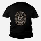 Schwarzes Kinder Tshirt mit Psychologen-Spruch, Hypnose-Spiralen-Design