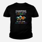 Camping-Lebensart Kinder Tshirt, Schwarzes mit Zeltdruck & Spruch