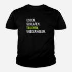 Essen Schlafen Tauchen Wiederholen Kinder Tshirt, Taucher Tee Schwarz