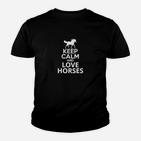Keep Calm and Love Horses Schwarzes Kinder Tshirt mit Pferdedesign