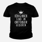 Königinnen Oktober Geburtstag Kinder Tshirt mit Krone - Schwarz