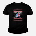 Ugly Christmas Tee mit Weihnachtspullover-Design & Weltkarte, Schwarzes Kinder Tshirt