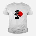 Bonsai-Baum und Sonnenaufgang Design Unisex Kinder Tshirt, Japanische Kunst Tee