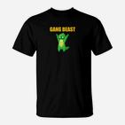 Gang Beast Lustiges Cartoon-Monster Grafik-T-Shirt in Schwarz, Witziges Design