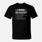 Lustiges Schwarzes T-Shirt 5 Dinge über meinen Papa - Perfekt für Vatertag