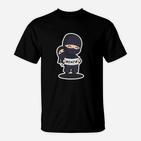 Ninja-Charakter-Design Schwarzes T-Shirt, Stylisches Outfit für Fans