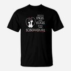 Schwarzes Katzen-Engel T-Shirt, Spruch über Schnurrhaare