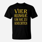 Schwarzes T-Shirt mit Vier Ringe um sie zu knechten Aufdruck in Gold für Fans
