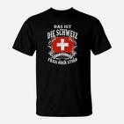 Schwarzes T-Shirt Schweiz-Motiv, Das ist die Schweiz - Friss oder Stirb