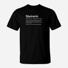 Steirerin Stolz Zitat Schwarzes T-Shirt für Frauen, Stilvolle Mode