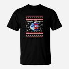 Ugly Christmas Tee mit Weihnachtspullover-Design & Weltkarte, Schwarzes T-Shirt