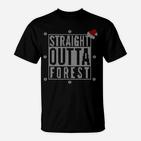 Urbanes T-Shirt Straight Outta Forest mit Rosen-Applikation