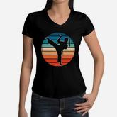 Girls Martial Arts Gift Karate Kickboxing Retro Design Pullover Women V-Neck T-Shirt