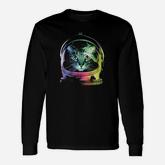Clothing Co Space Cat, Rainbow Astronaut Helmet Galaxy Long Sleeve T-Shirt