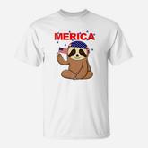 Merica Sloth July 4th Patriotic Fourth Of July Flag T-Shirt