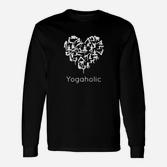 Yogaholic Schwarzes Langarmshirts mit Herz, für Yoga-Liebhaber