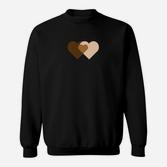 Schwarzes Sweatshirt mit Herzen, Überlappendes Design in Erdtönen
