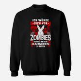 Schwarzes Sweatshirt Zombie & Hase, Lustiges Kaninchenretter Tee