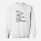 Crazy Cat Lady Sweatshirt in Weiß, Lustiges Katzenliebhaber Tee