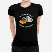 Italiener im Herzen Frauen Tshirt, Schwarz mit Italien-Farben Herzen