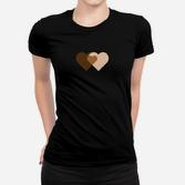 Schwarzes Frauen Tshirt mit Herzen, Überlappendes Design in Erdtönen