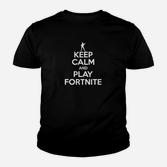 Keep Calm and Play Fortnite Schwarz Herren Kinder Tshirt für Gamer